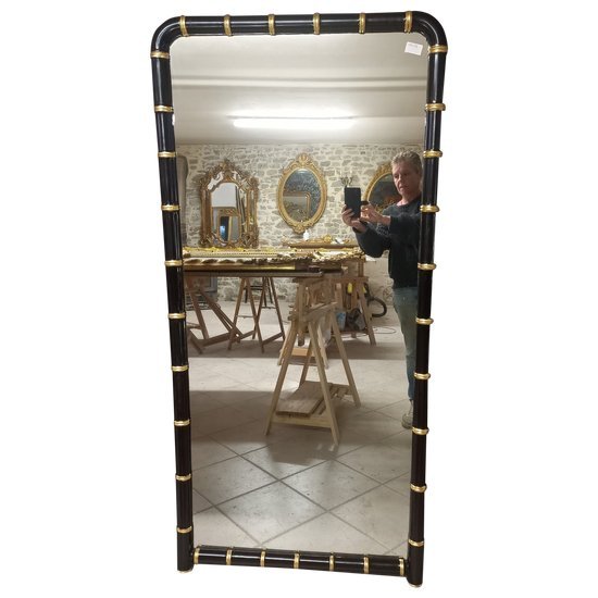 Miroir XX bambou Laqué noir/ or 157x 74